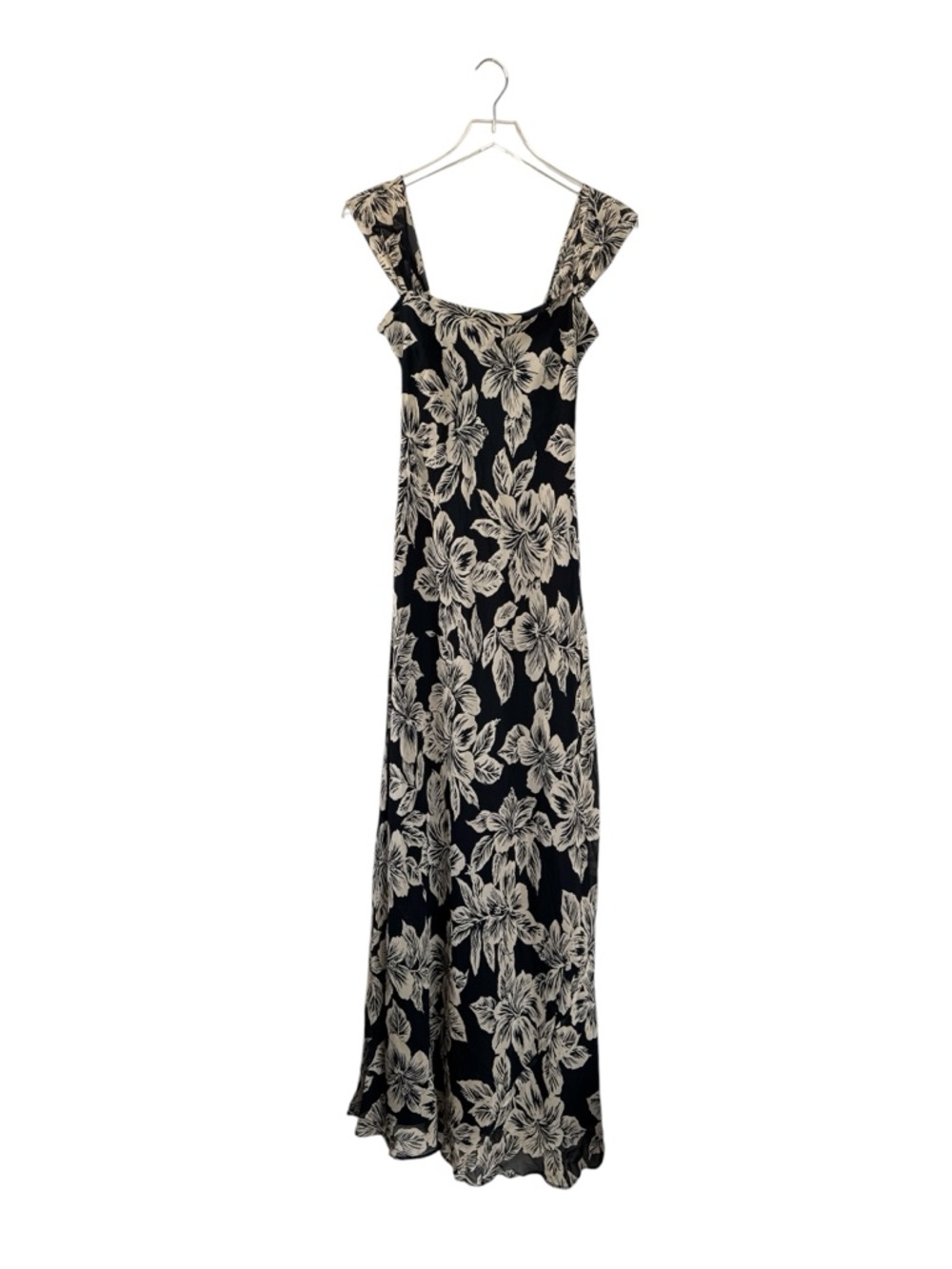 Vintage Lauren Ralph Lauren 100% Silk Floral Maxi Dress Black Tan Slip Size 6